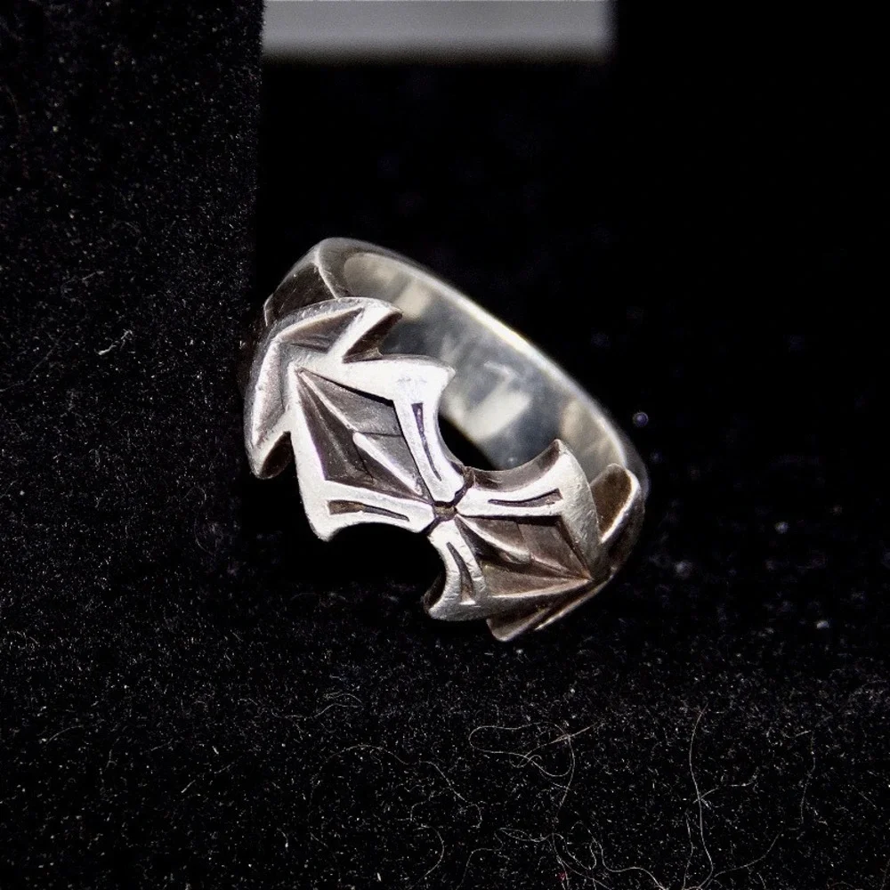 VTG HEAVY Sterling Silver 925 Gothic Punk Biker Ring‎ Size 10.5 Geometric Band